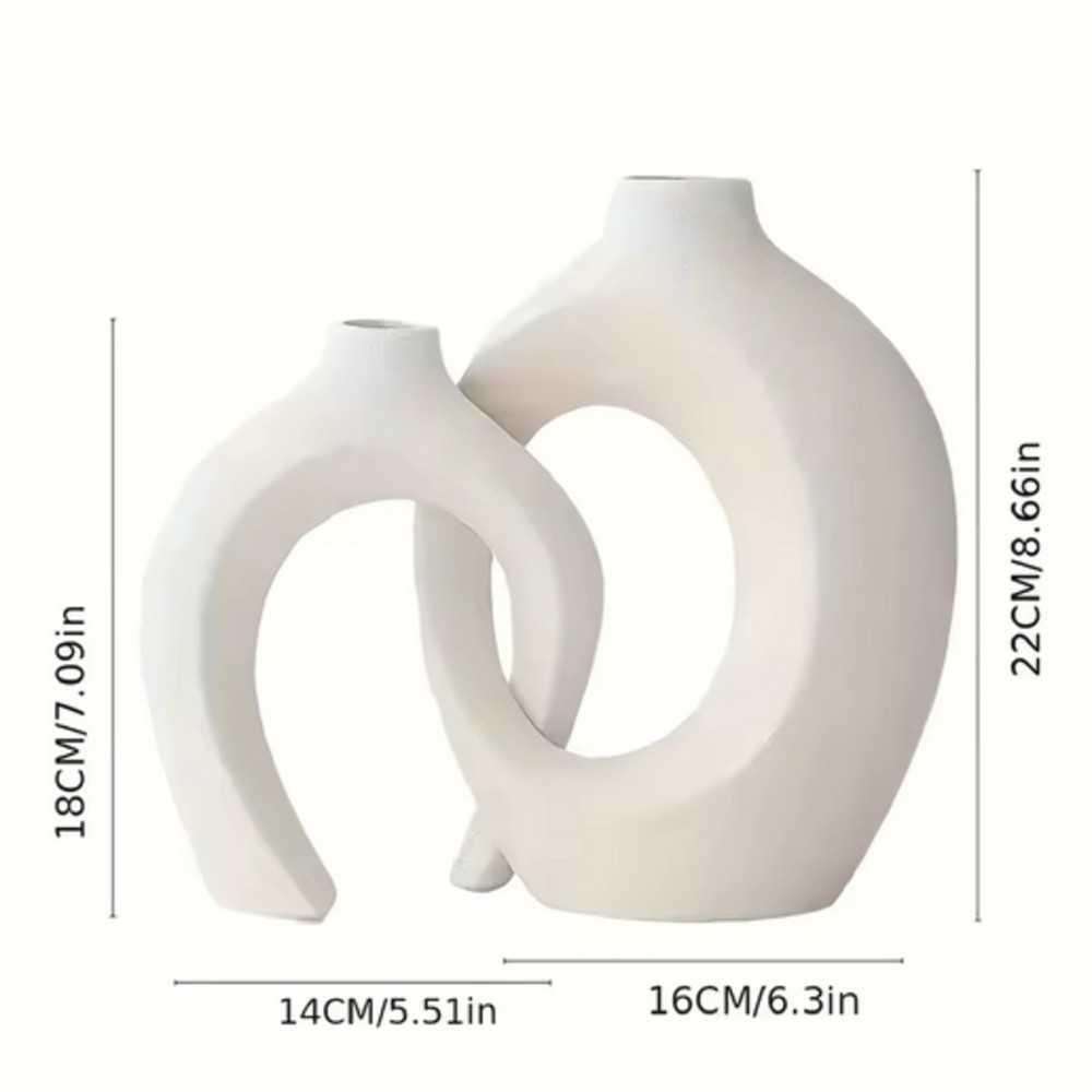 Modern Boho Ceramic Vase Set – 2-Piece Hollow Sculptural Design