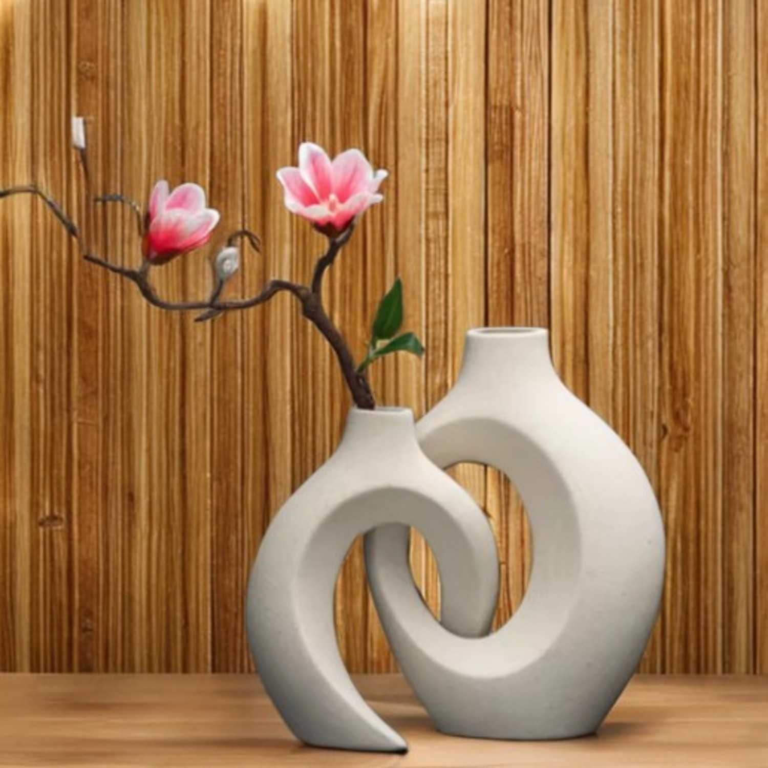 Modern Boho Ceramic Vase Set – 2-Piece Hollow Sculptural Design
