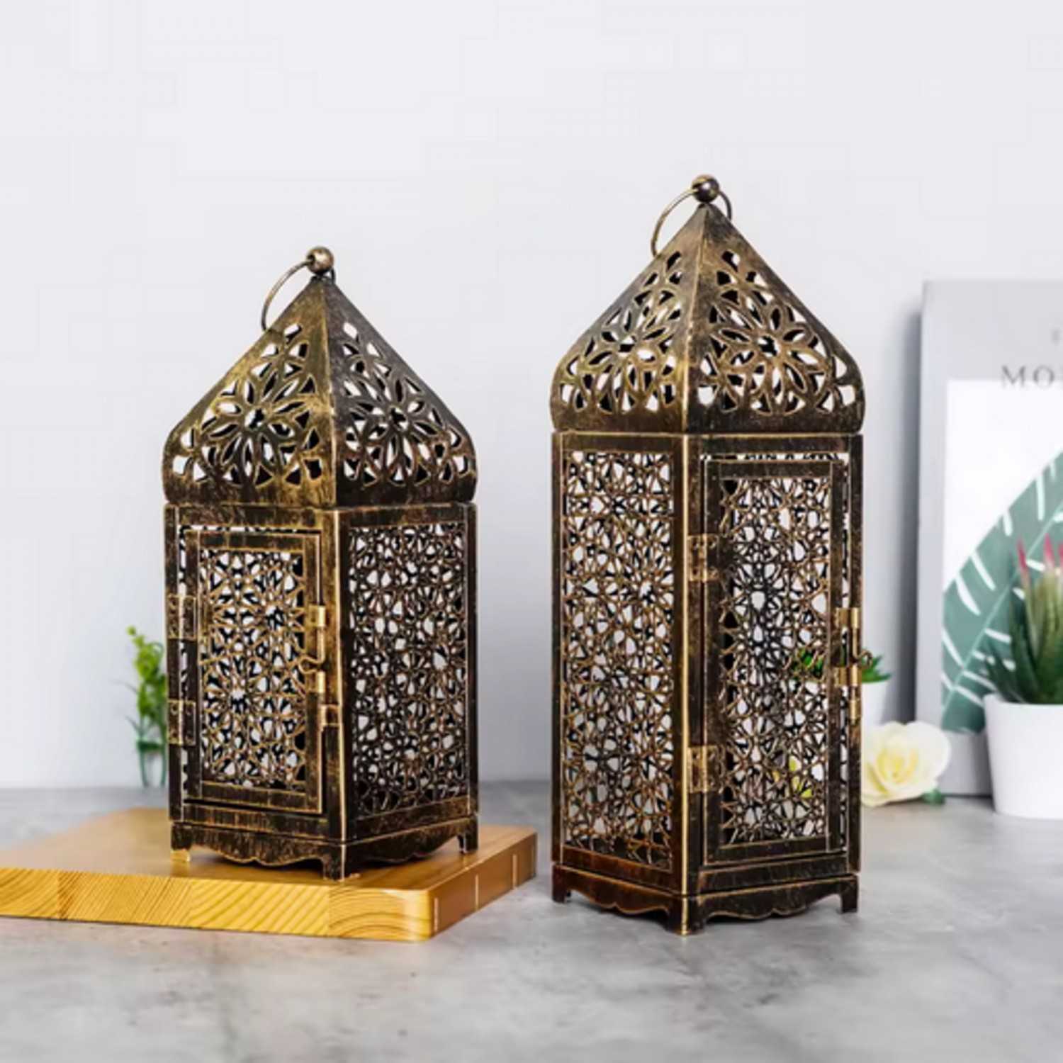 Moroccan-Style Metal Lantern Tealight Candle Holder - Available in Two Sizes