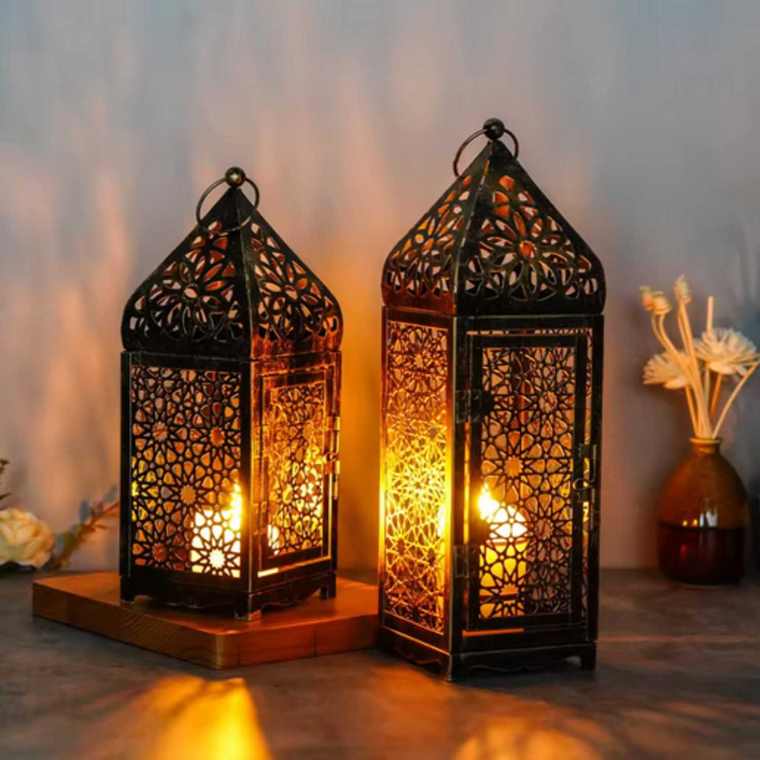 Moroccan-Style Metal Lantern Tealight Candle Holder - Available in Two Sizes