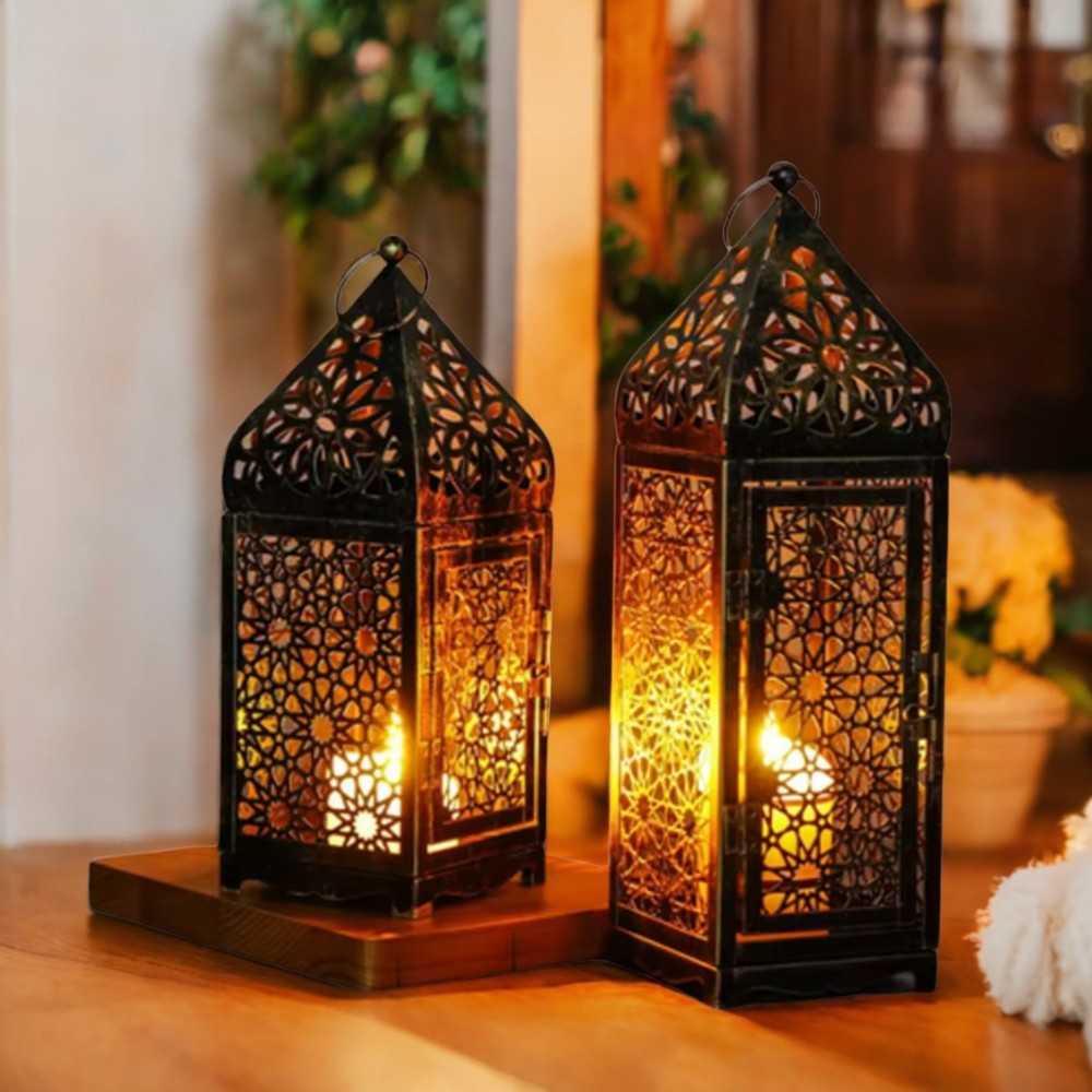 Moroccan-Style Metal Lantern Tealight Candle Holder - Available in Two Sizes