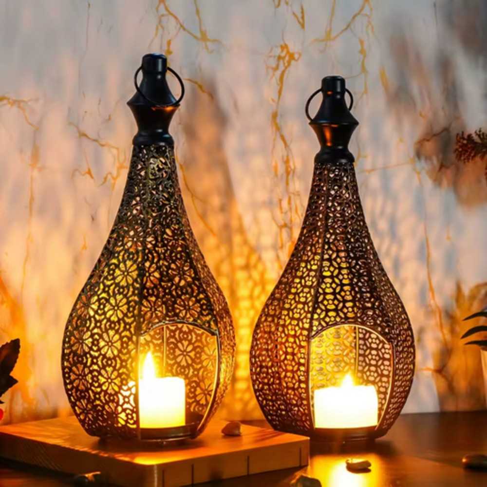 Moroccan-Style Metal Lantern Tealight Candle Holder