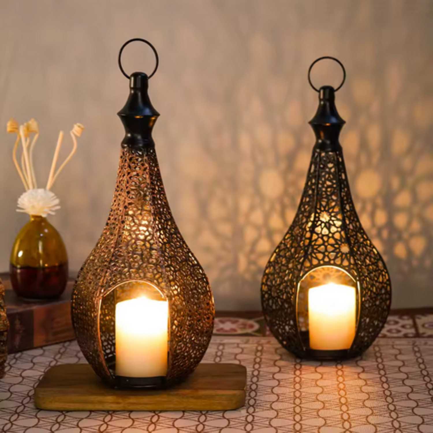 Moroccan-Style Metal Lantern Tealight Candle Holder