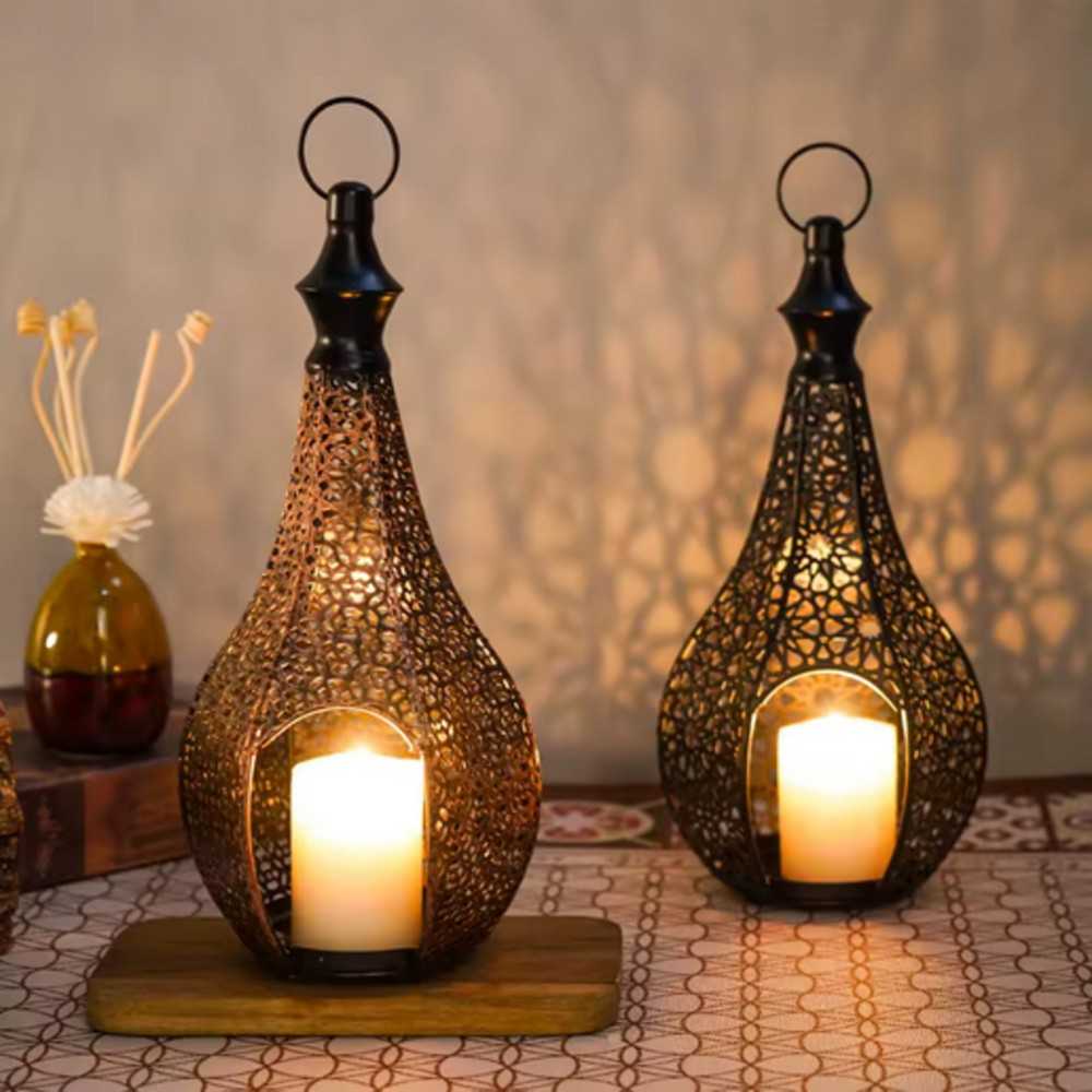 Moroccan-Style Metal Lantern Tealight Candle Holder