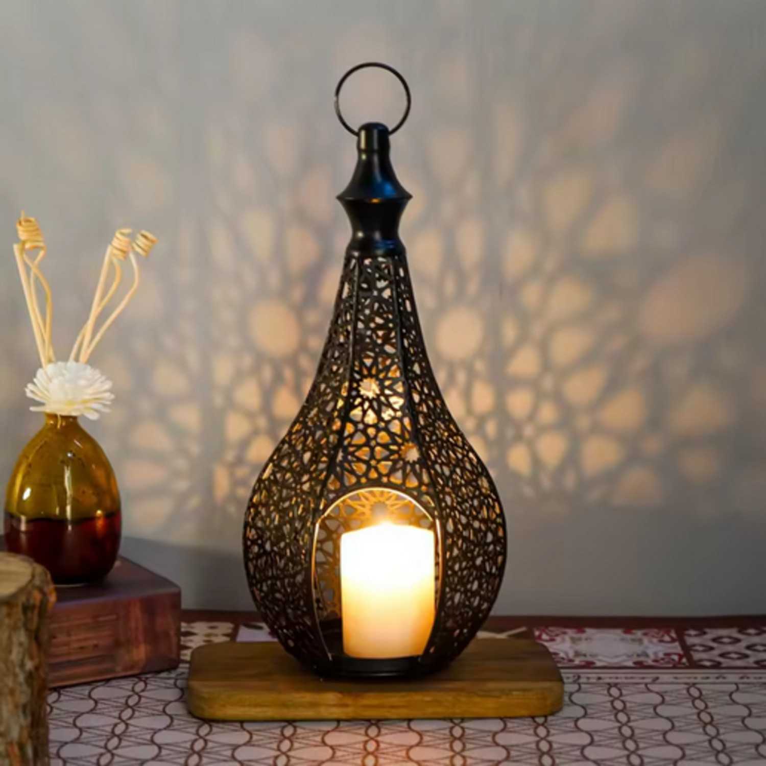 Moroccan-Style Metal Lantern Tealight Candle Holder