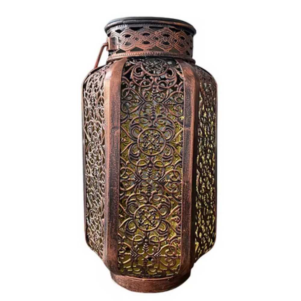 Moroccan-Style Solar Powered Metal Hanging Lantern