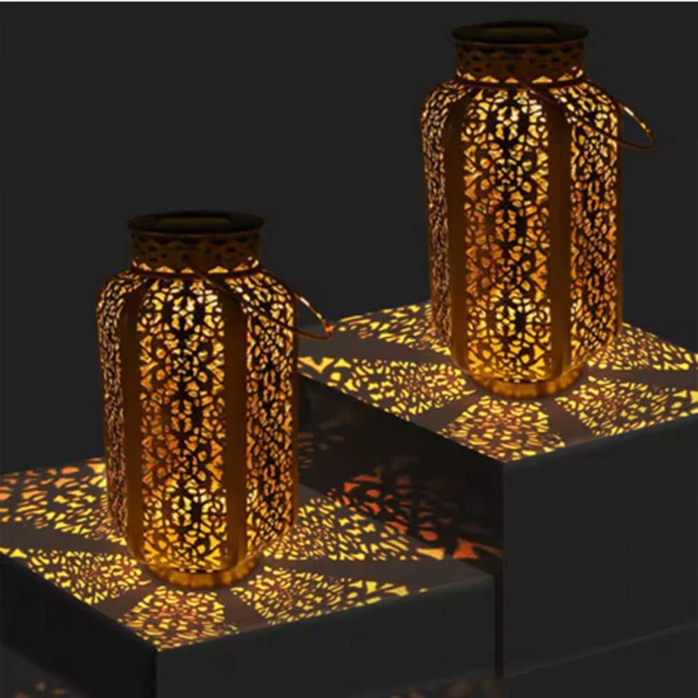 Moroccan-Style Solar Powered Metal Hanging Lantern