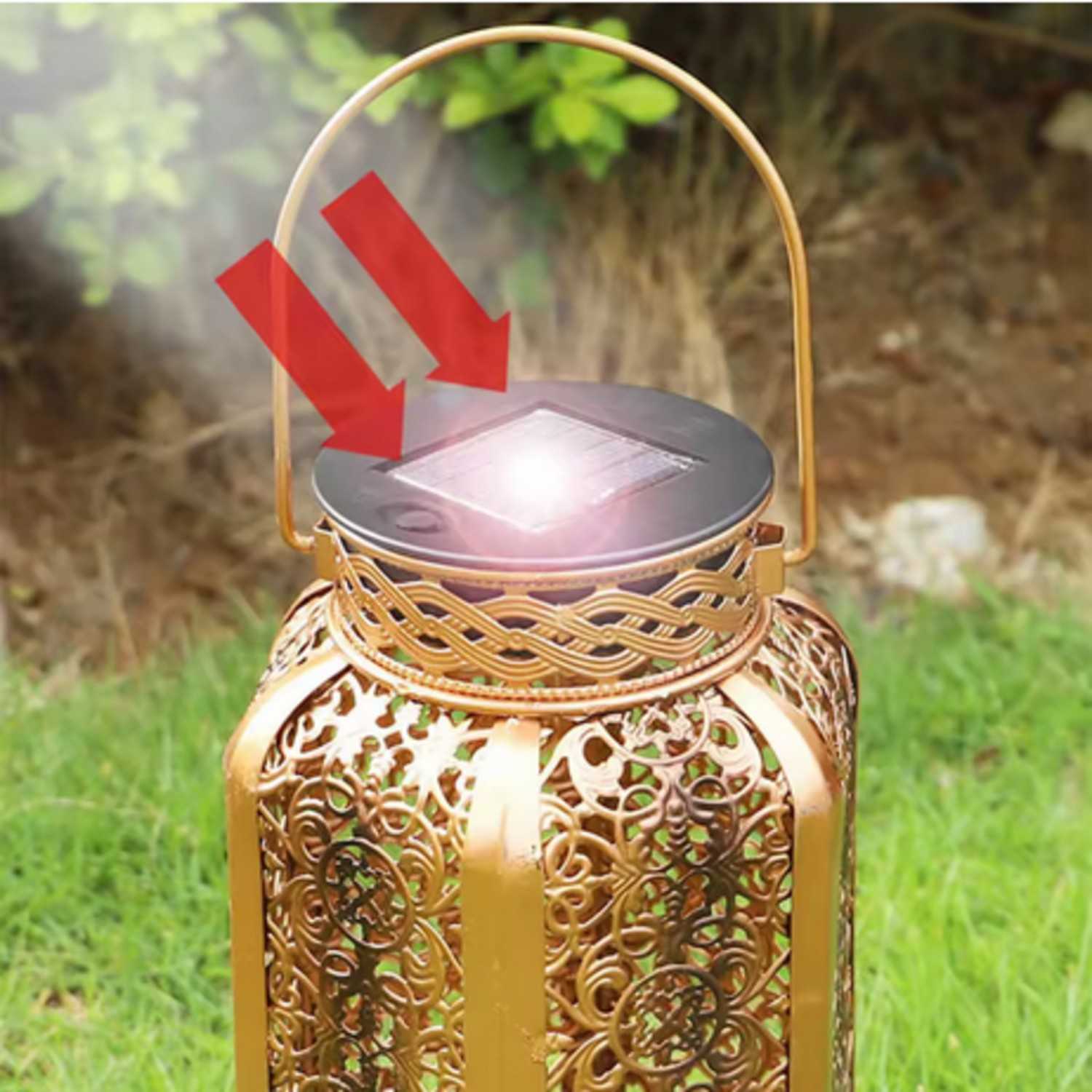 Moroccan-Style Solar Powered Metal Hanging Lantern