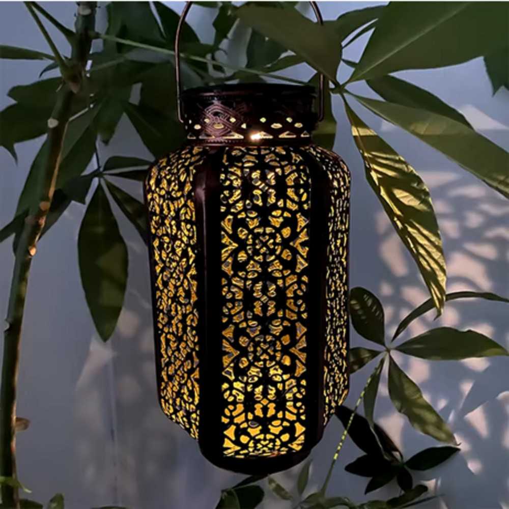 Moroccan-Style Solar Powered Metal Hanging Lantern