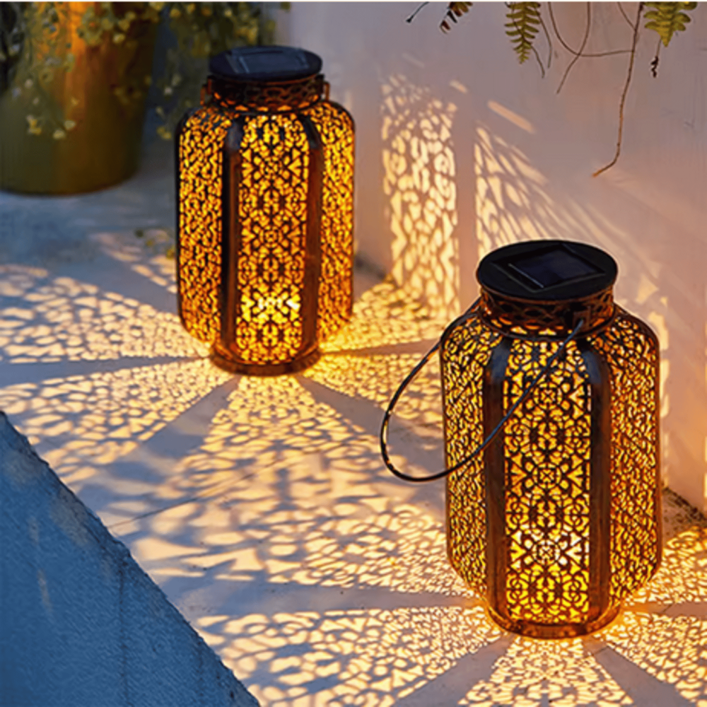 Moroccan-Style Solar Powered Metal Hanging Lantern