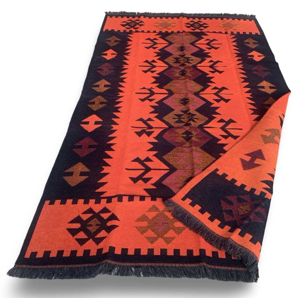 250 x 160 cm Large Reversible Turkish Kilim Rug - Red/Black