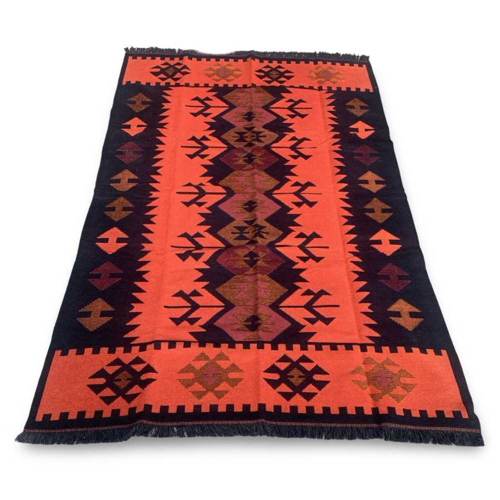 250 x 160 cm Large Reversible Turkish Kilim Rug - Red/Black