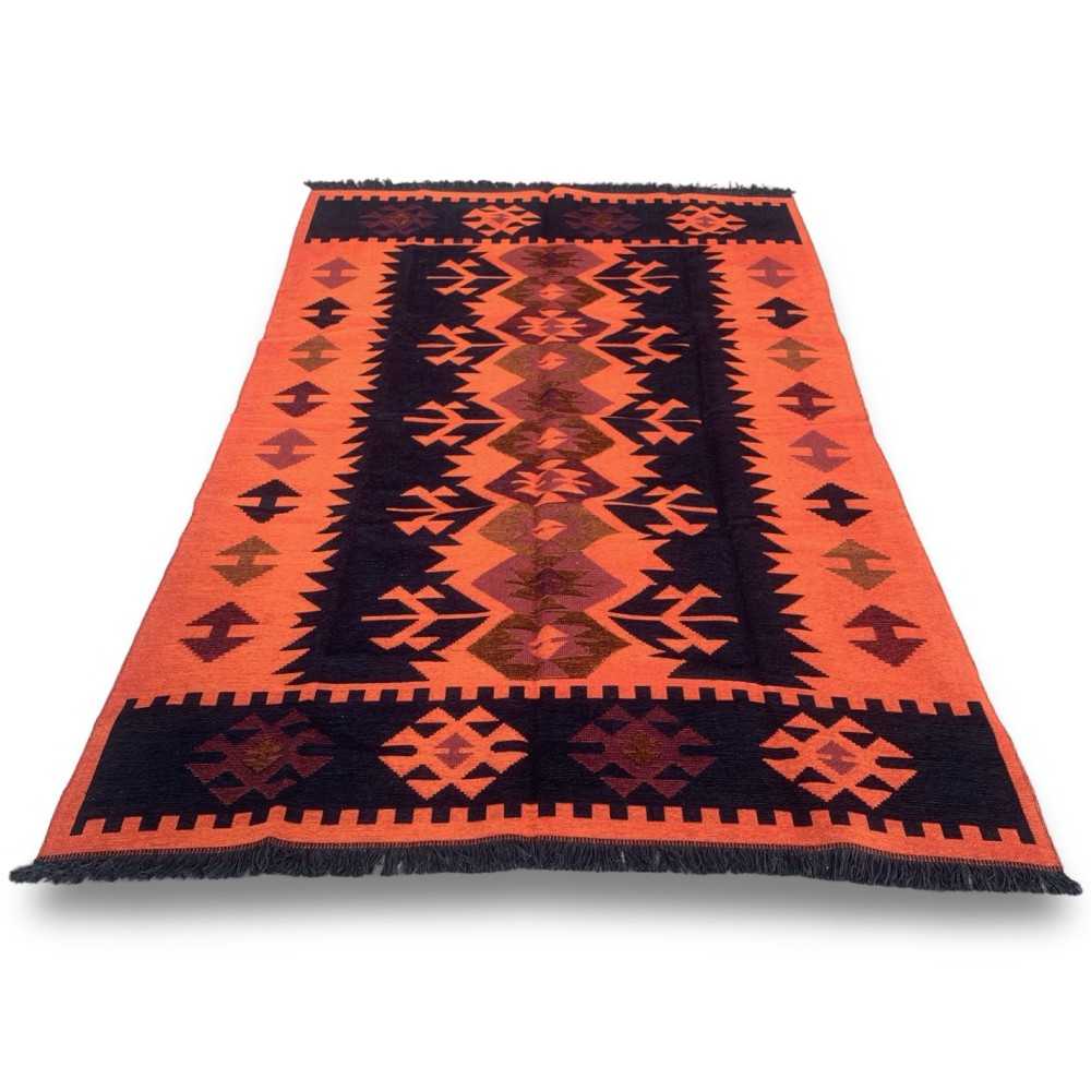 250 x 160 cm Large Reversible Turkish Kilim Rug - Red/Black