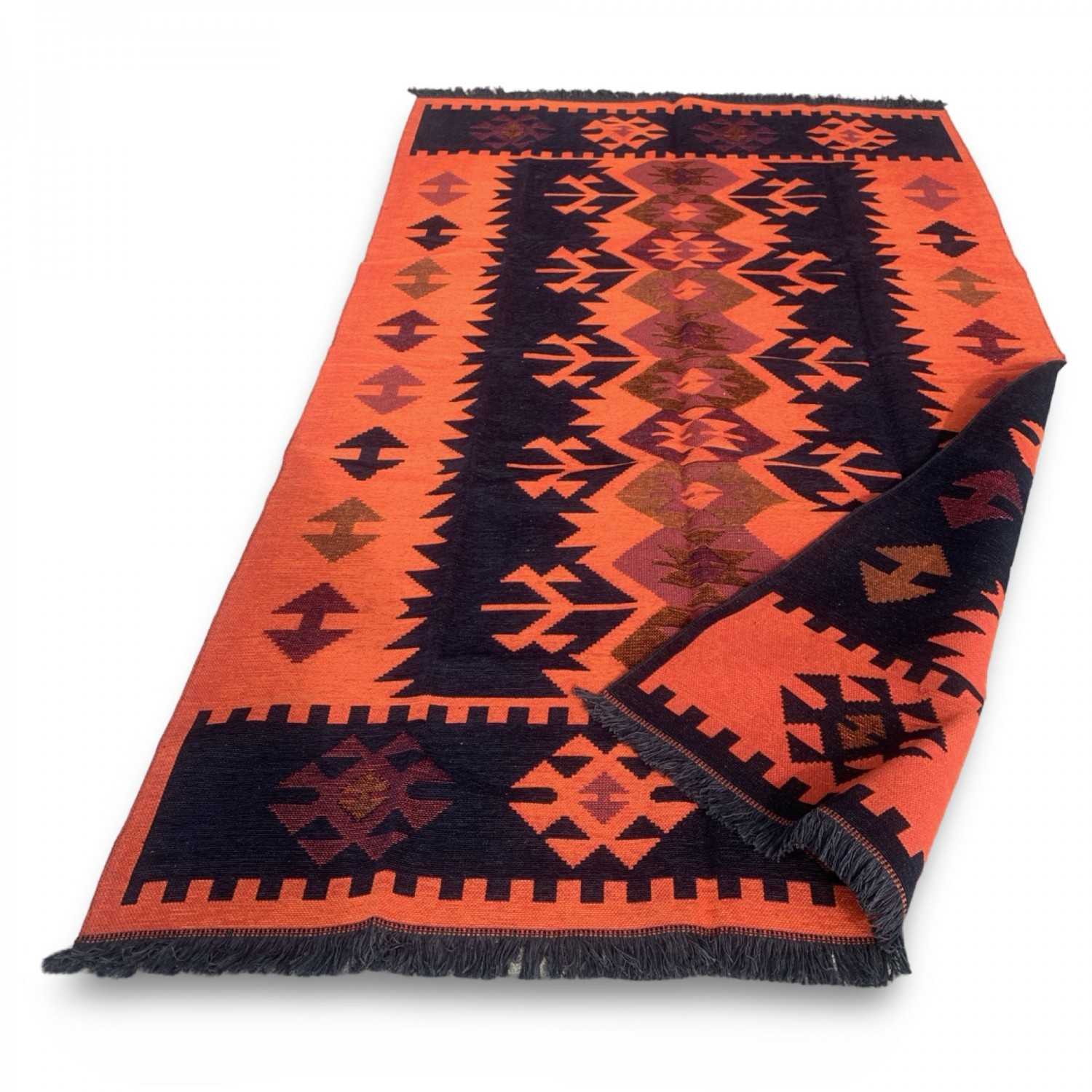 250 x 160 cm Large Reversible Turkish Kilim Rug - Red/Black