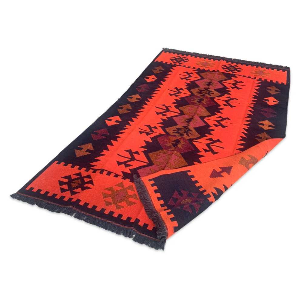 250 x 160 cm Large Reversible Turkish Kilim Rug - Red/Black