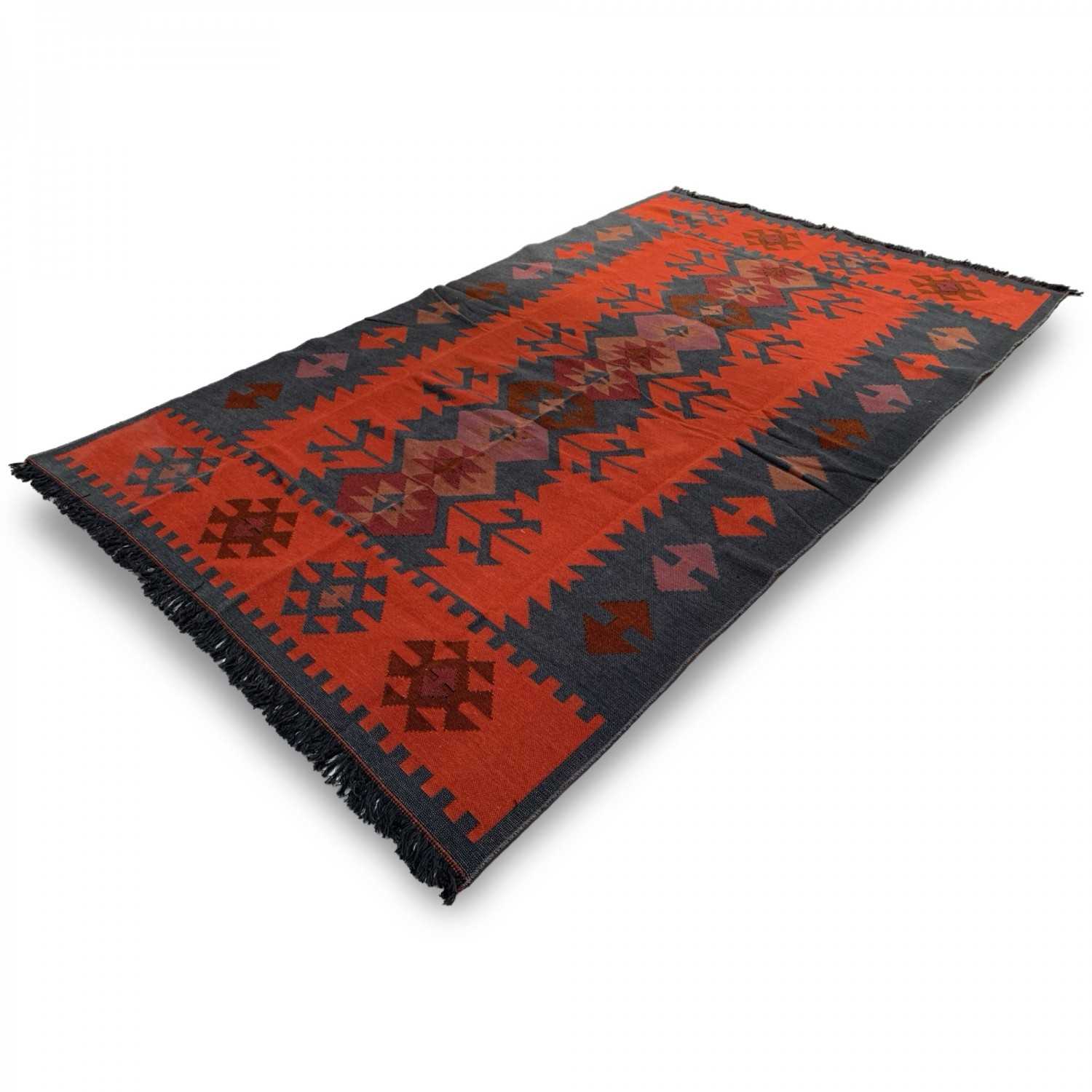 250 x 160 cm Large Reversible Turkish Kilim Rug - Red/Grey