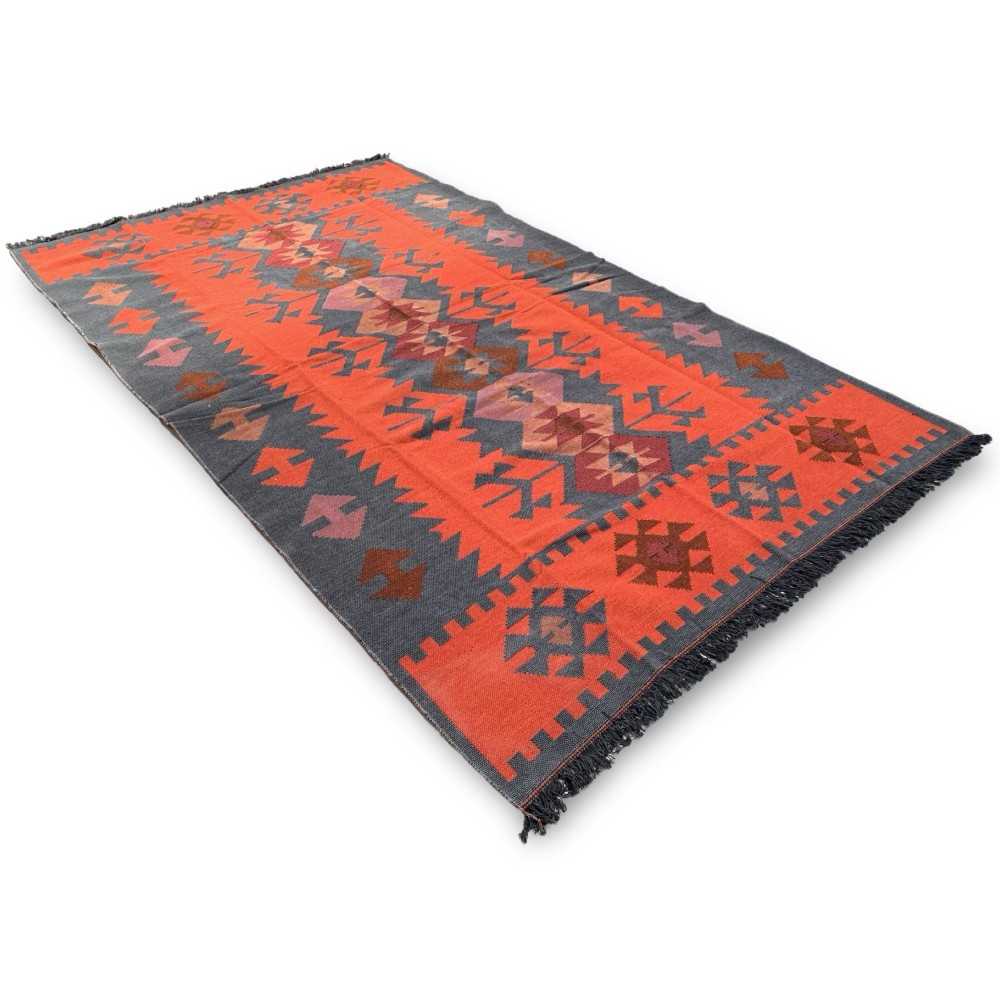 250 x 160 cm Large Reversible Turkish Kilim Rug - Red/Grey