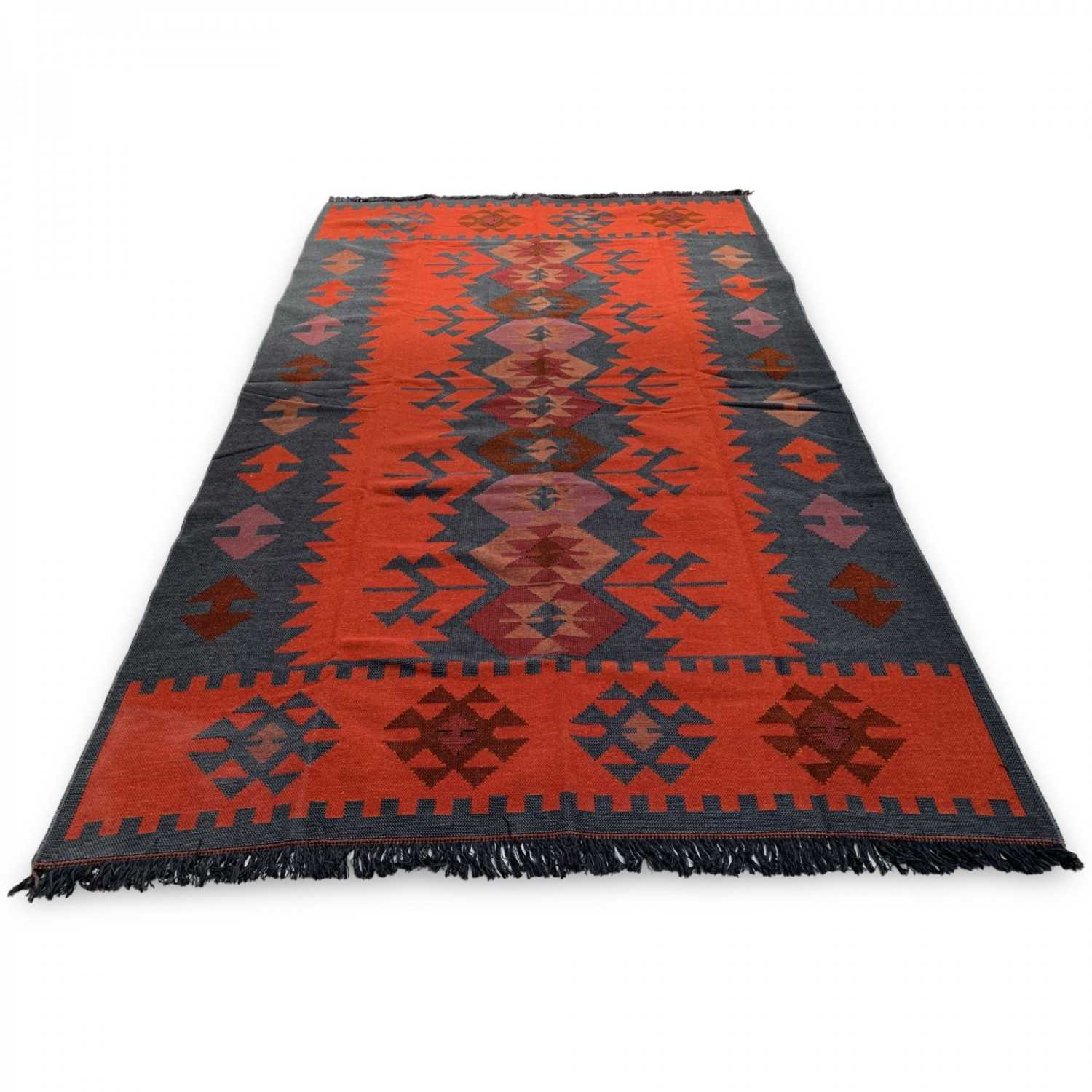 250 x 160 cm Large Reversible Turkish Kilim Rug - Red/Grey