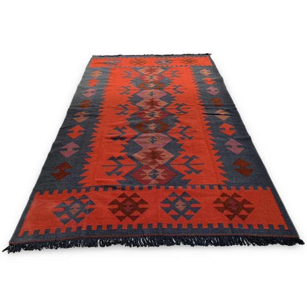 250 x 160 cm Large Reversible Turkish Kilim Rug - Red/Grey