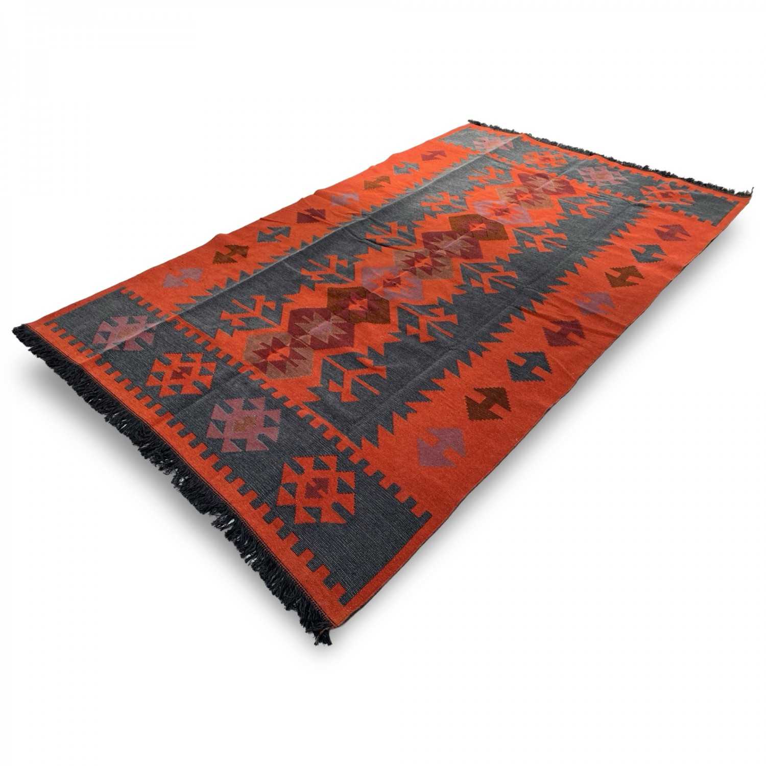 250 x 160 cm Large Reversible Turkish Kilim Rug - Red/Grey