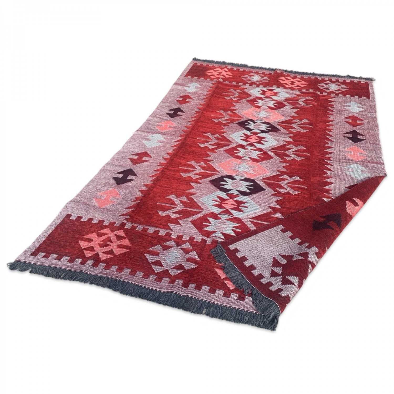 250 x 160 cm Large Reversible Turkish Kilim Rug - Purple Mix