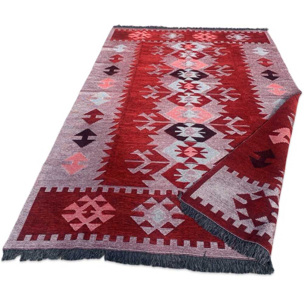 250 x 160 cm Large Reversible Turkish Kilim Rug - Purple Mix