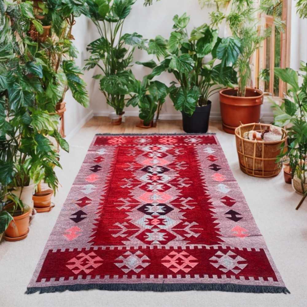 250 x 160 cm Large Reversible Turkish Kilim Rug - Purple Mix