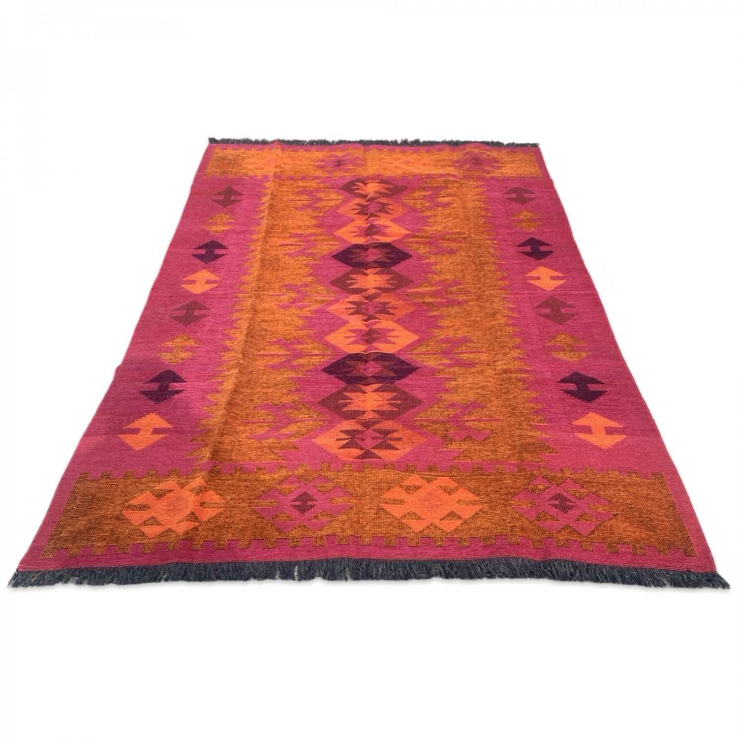 250 x 160 cm Large Reversible Turkish Kilim Rug - Orange Mix
