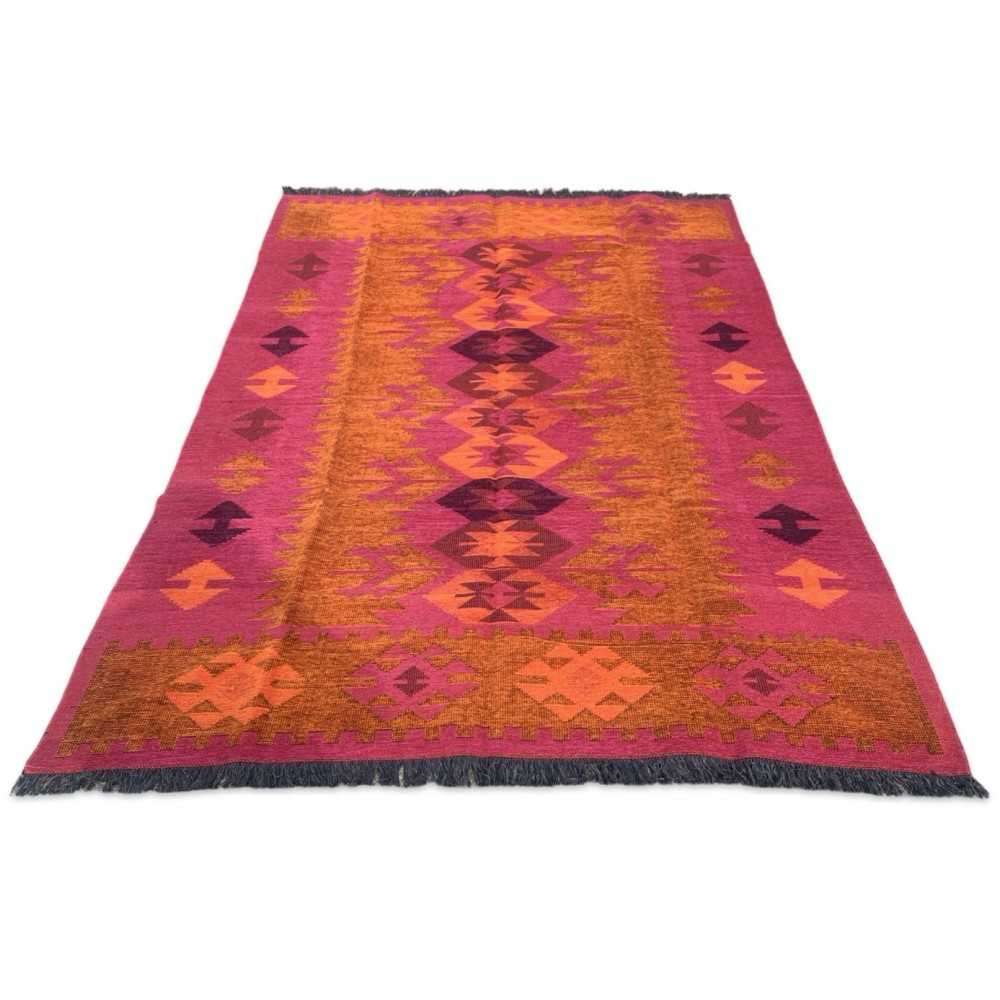 250 x 160 cm Large Reversible Turkish Kilim Rug - Orange Mix