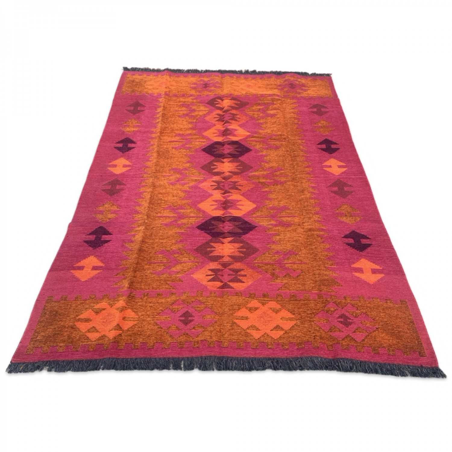 250 x 160 cm Large Reversible Turkish Kilim Rug - Orange Mix