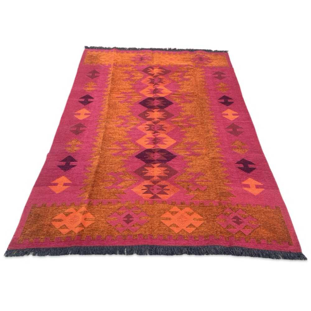 250 x 160 cm Large Reversible Turkish Kilim Rug - Orange Mix