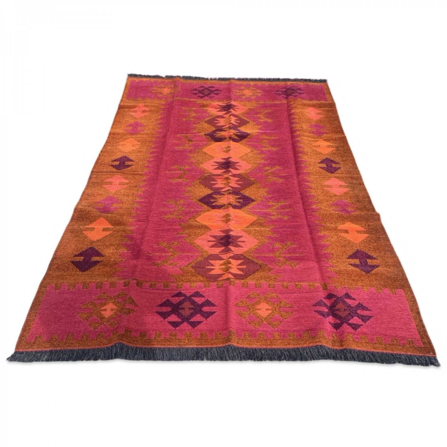 250 x 160 cm Large Reversible Turkish Kilim Rug - Orange Mix