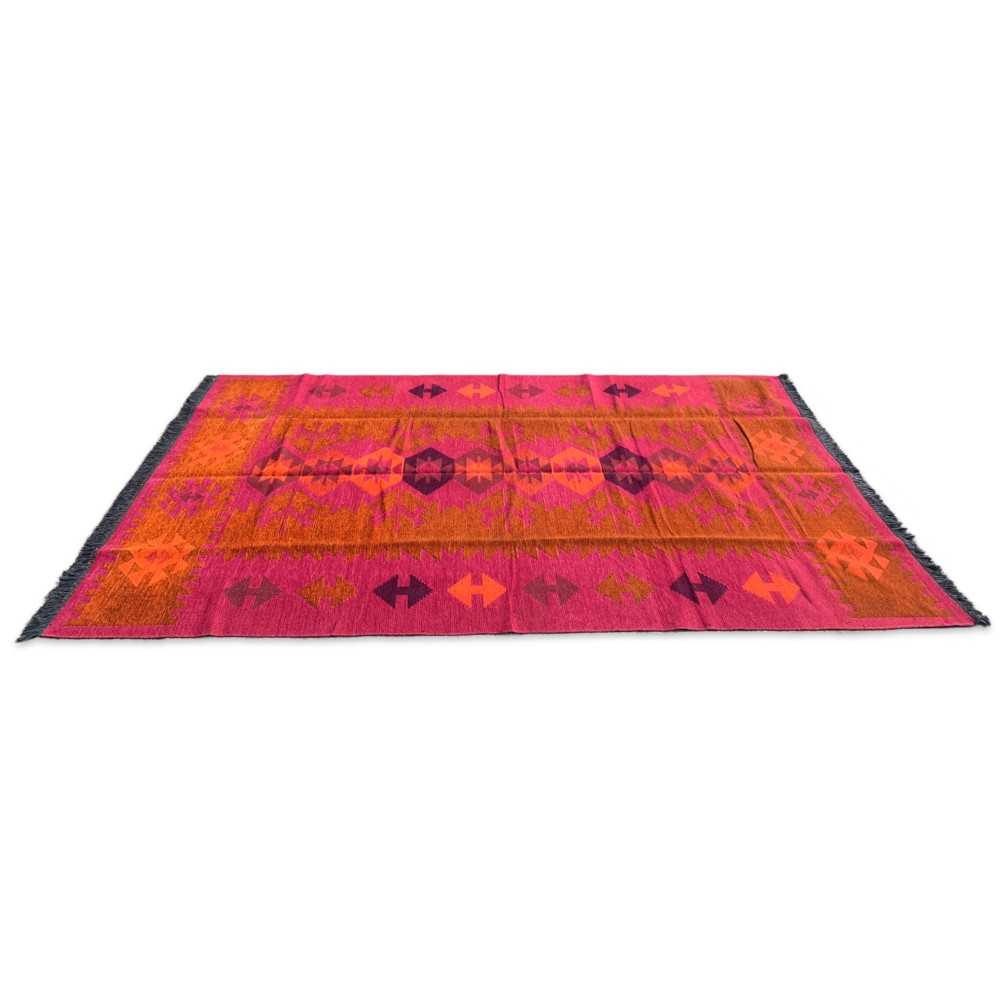 250 x 160 cm Large Reversible Turkish Kilim Rug - Orange Mix