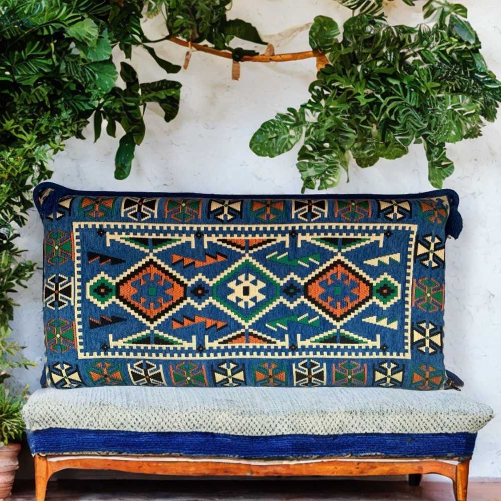 ANATOLIA Blue 90 x 45 cm Large Kilim Pillow Case - Unstuffed
