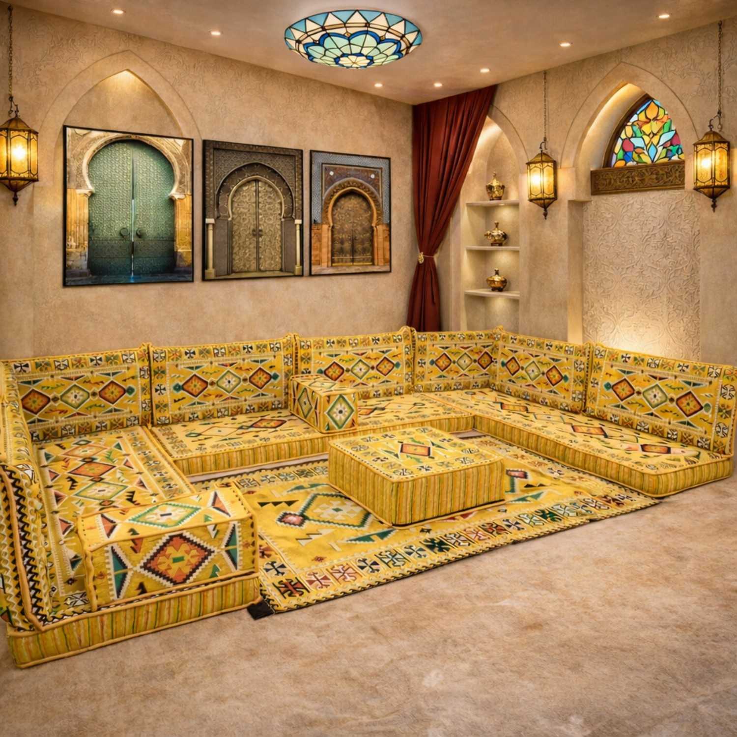 ANATOLIA Yellow Nine Seater Modular U-Shaped Floor Sofa Set