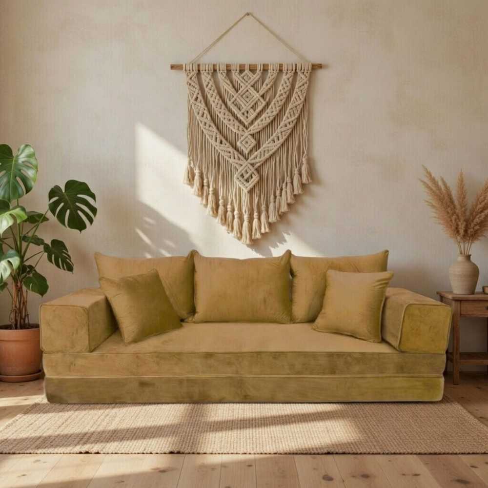 PLUSH Antique Gold Velvet Dual Base Floor Sofa Set