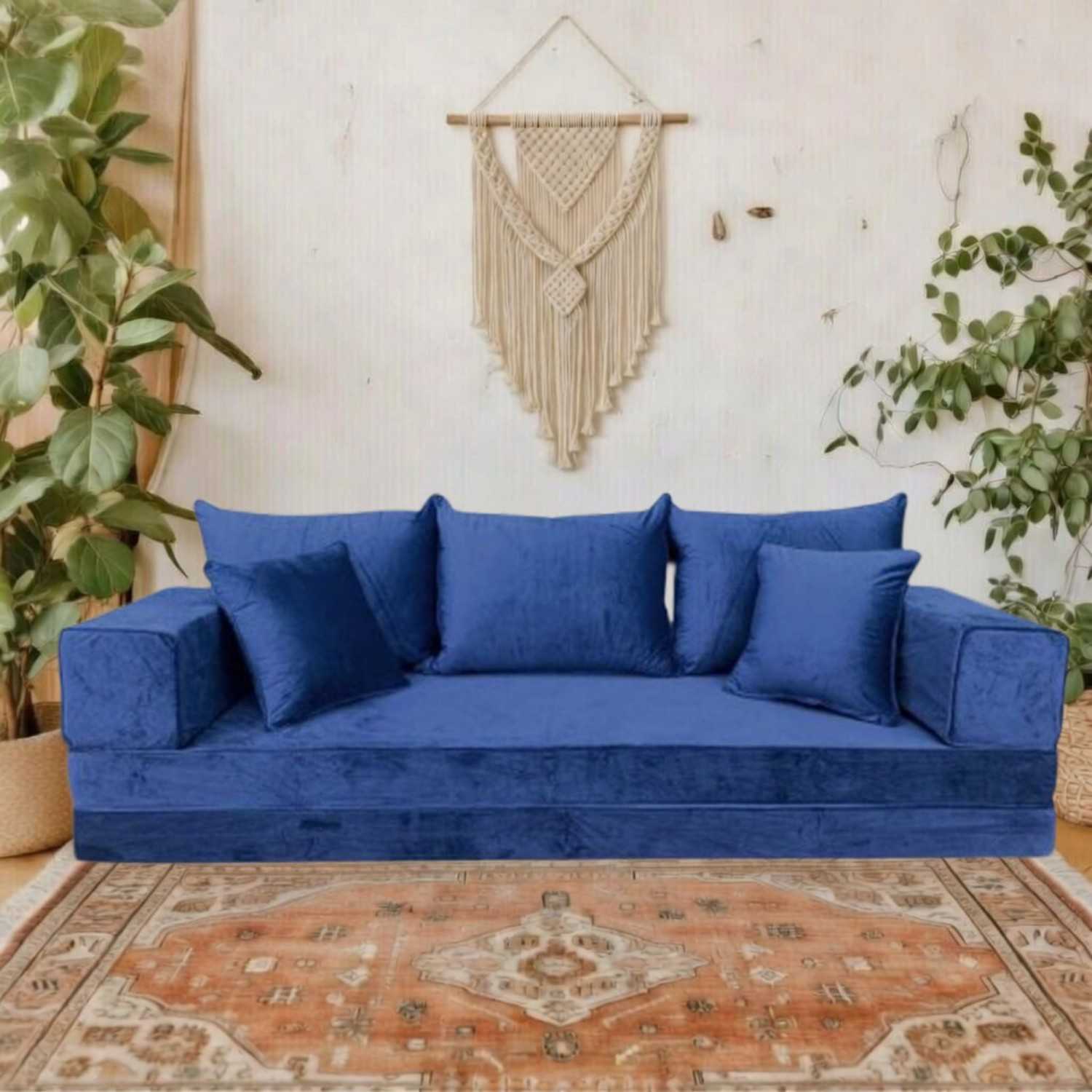 PLUSH Midnight Navy Velvet Dual Base Floor Sofa Set