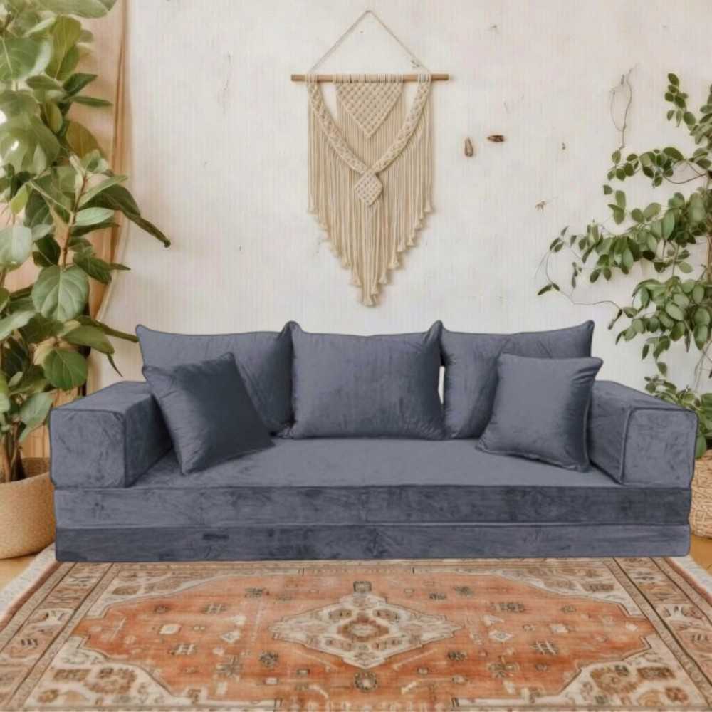 PLUSH Ash Grey Velvet Dual Base Floor Sofa Set