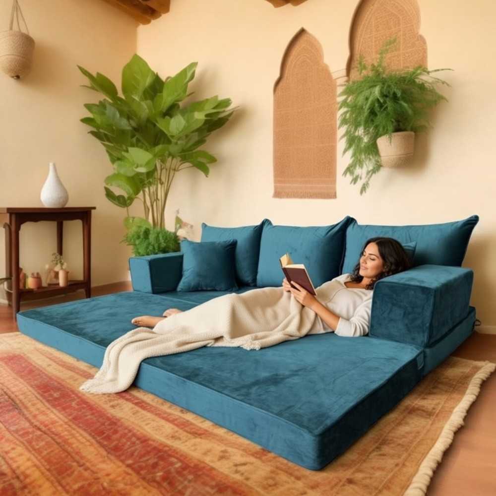 PLUSH Forest Green Velvet Dual Base Floor Sofa Set