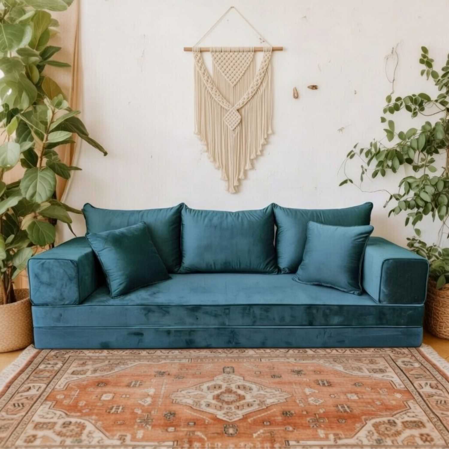 PLUSH Forest Green Velvet Dual Base Floor Sofa Set