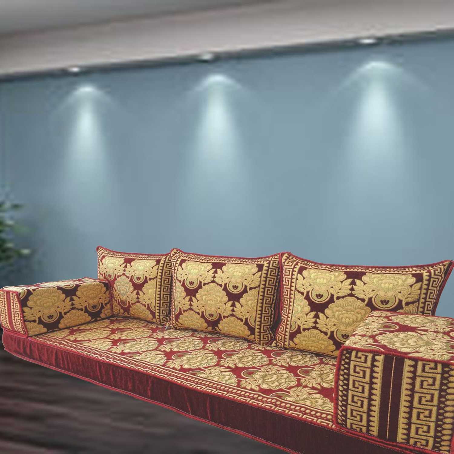 Floral-4 Three Seater Majlis Floor Sofa Couch