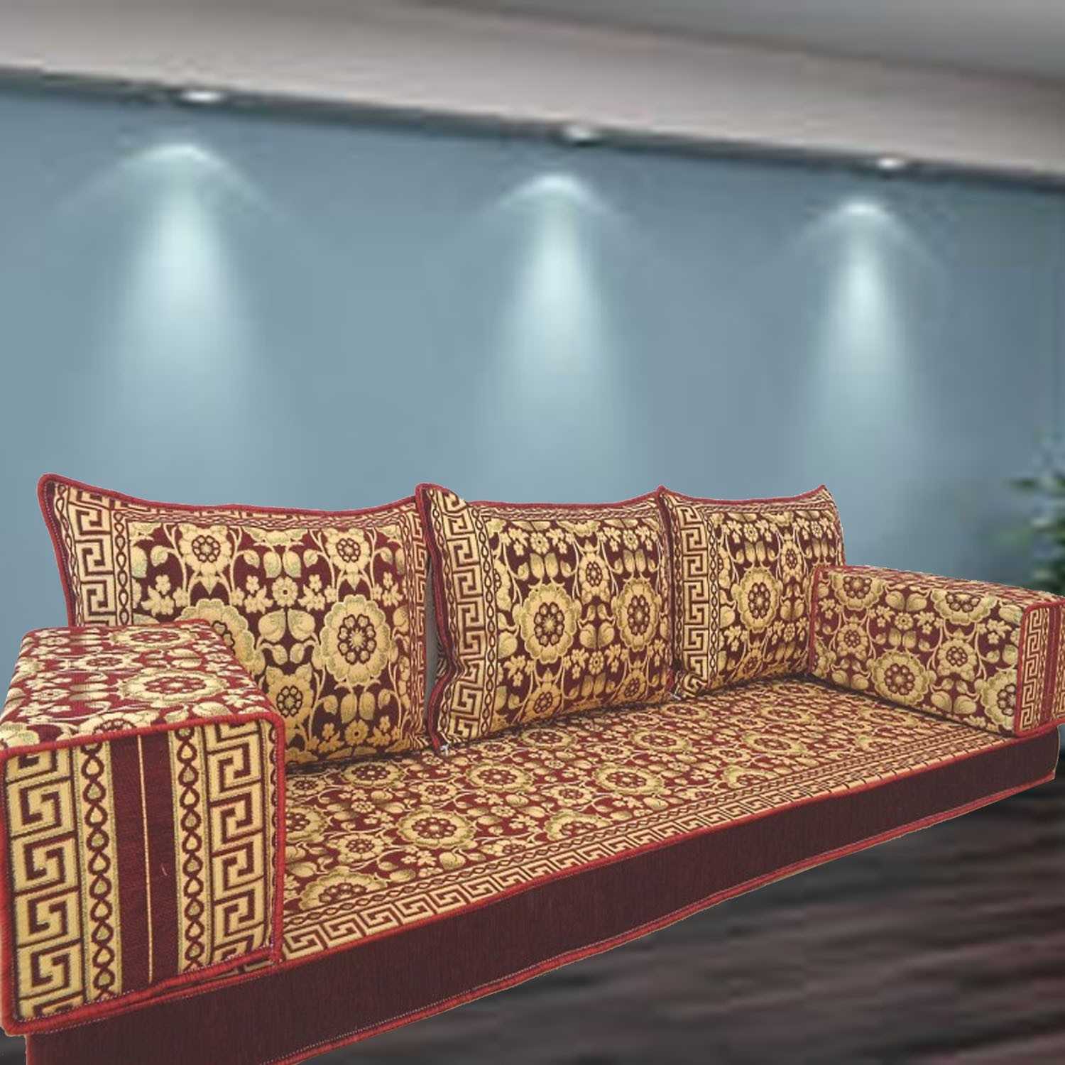 FLORAL-7 Three Seater Majlis Floor Sofa Set