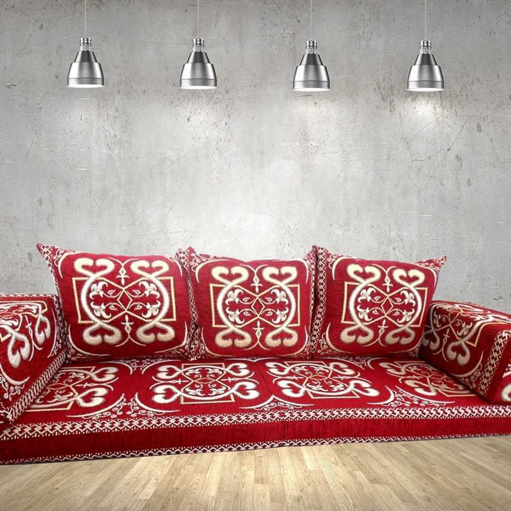 PALMERA-1 Red Three Seater Majlis Floor Sofa Set