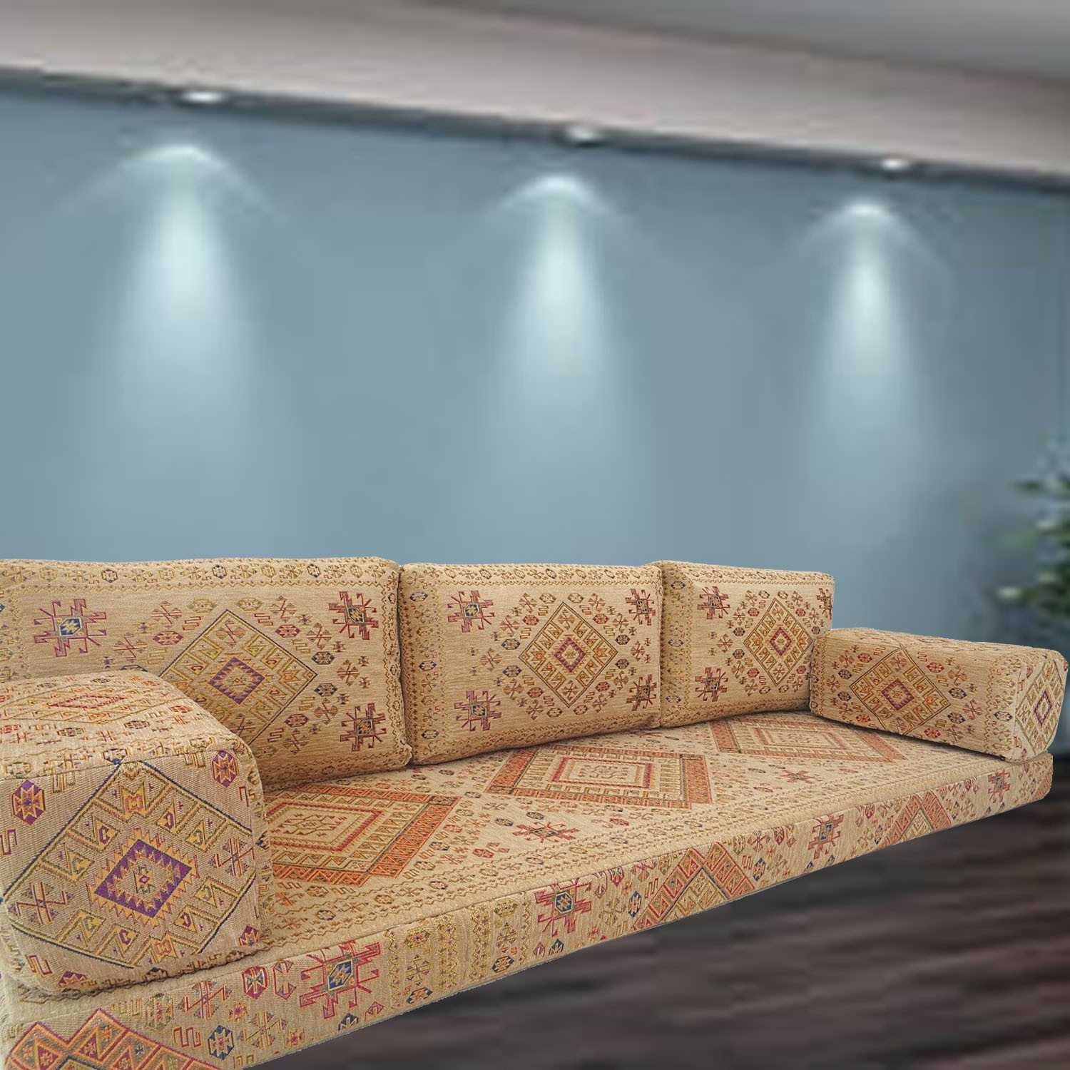 MIRAN Beige Three Seater Majlis Floor Sofa Set
