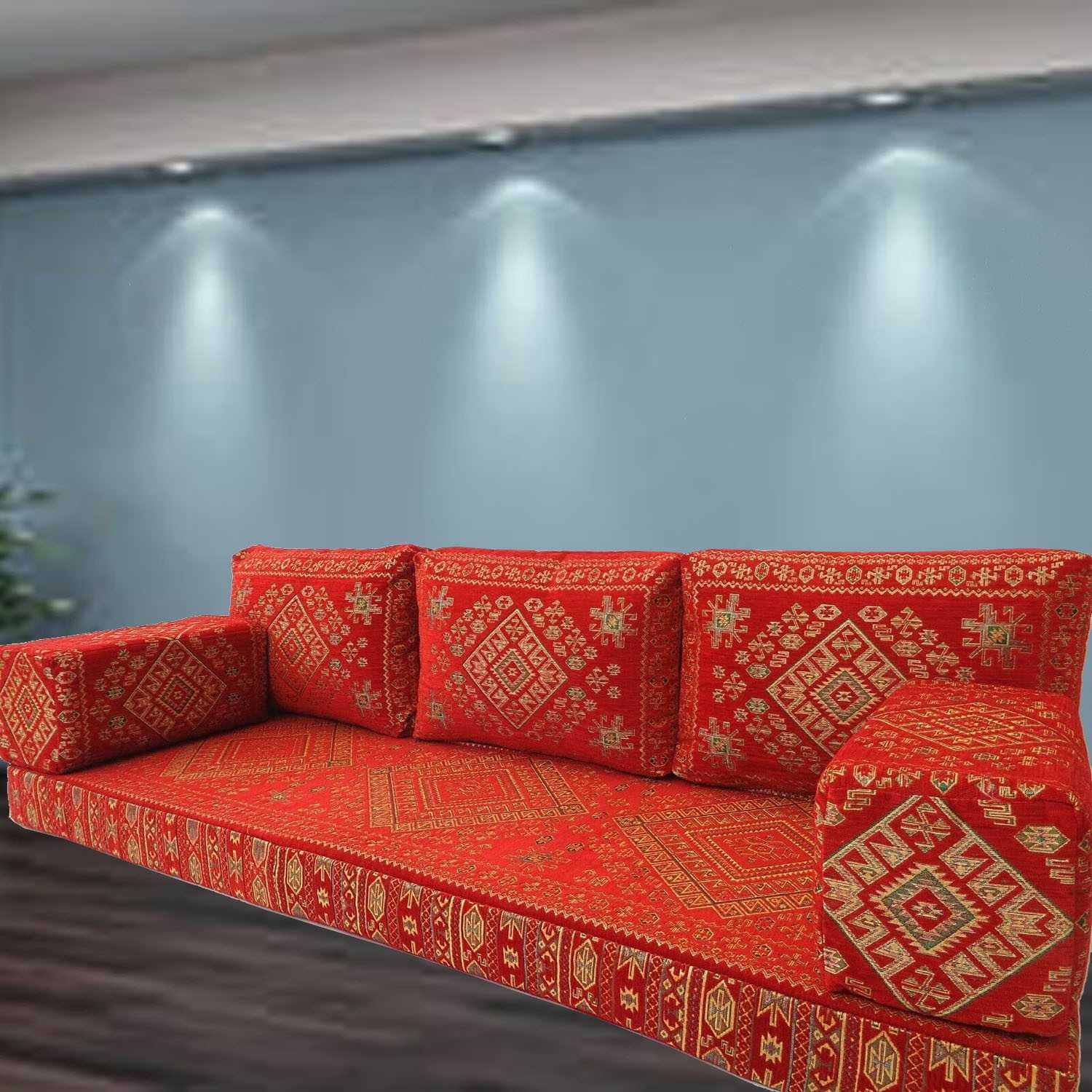 MIRAN Orange Three Seater Majlis Floor Sofa Set