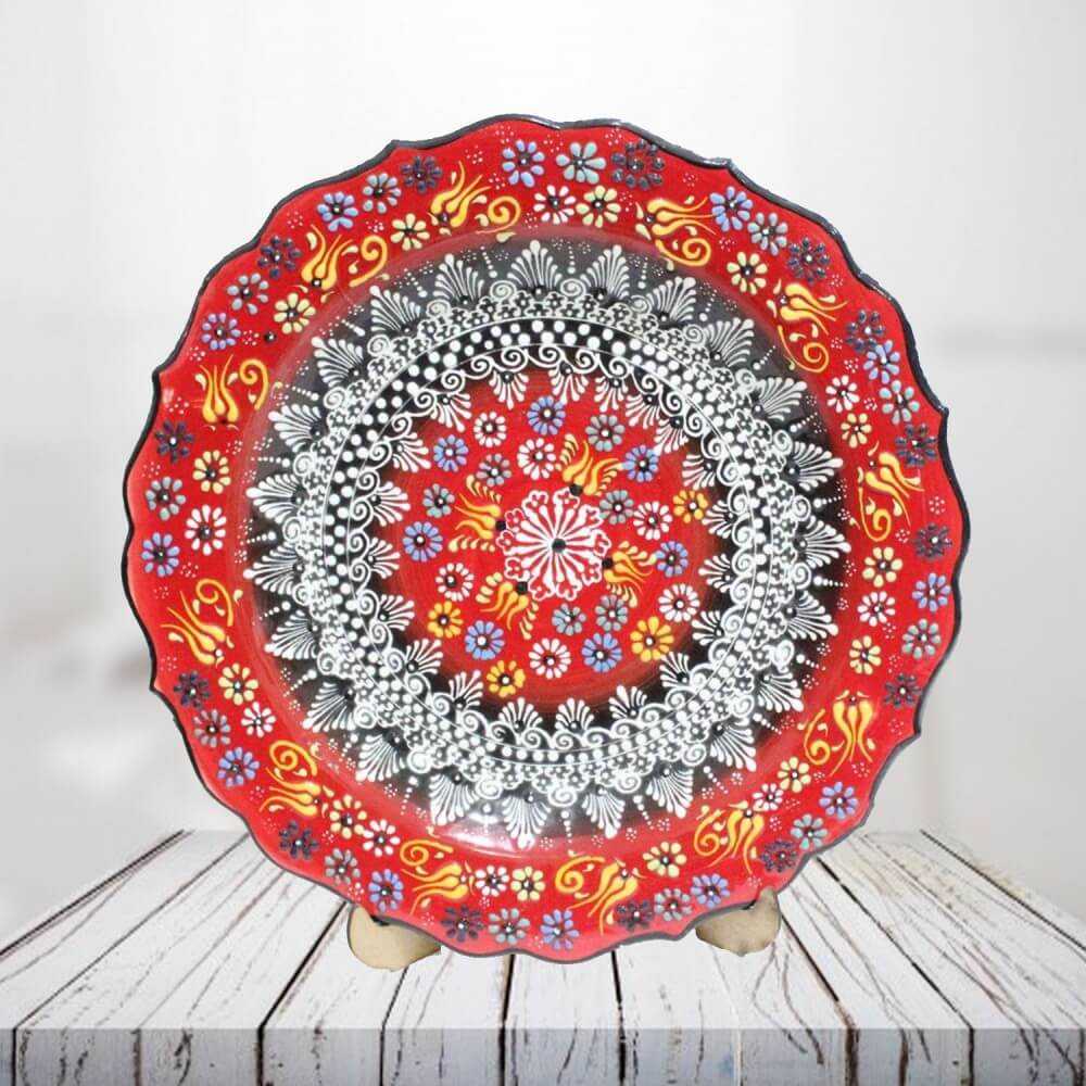Handpainted 30 cm red ceramic plate - SHI_CP3001