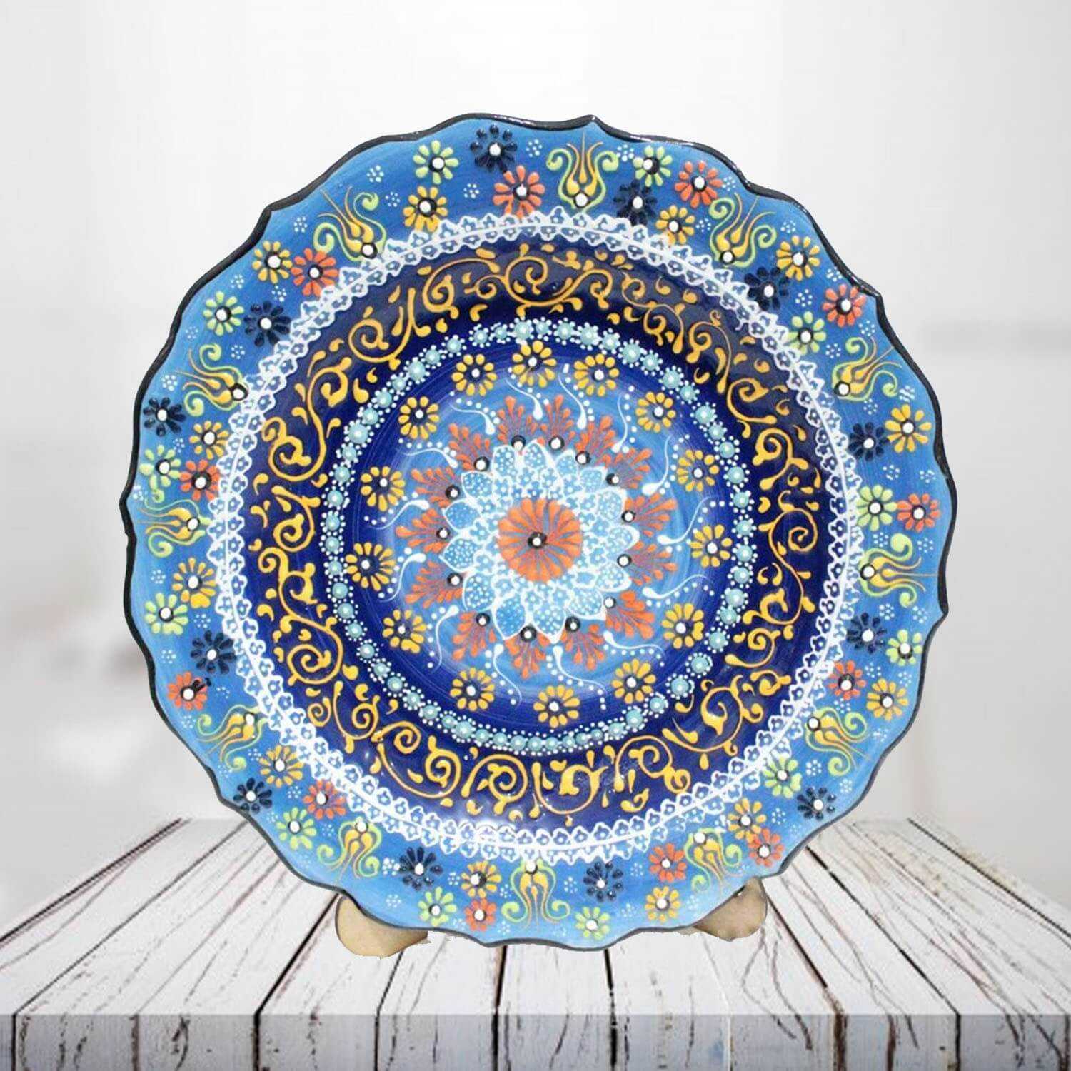 Handpainted 30 cm blue ceramic plate - SHI_CP3002
