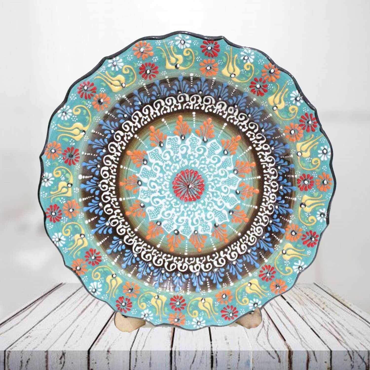 Green Turkish ceramic plate Handmade ceramic plate Decorative