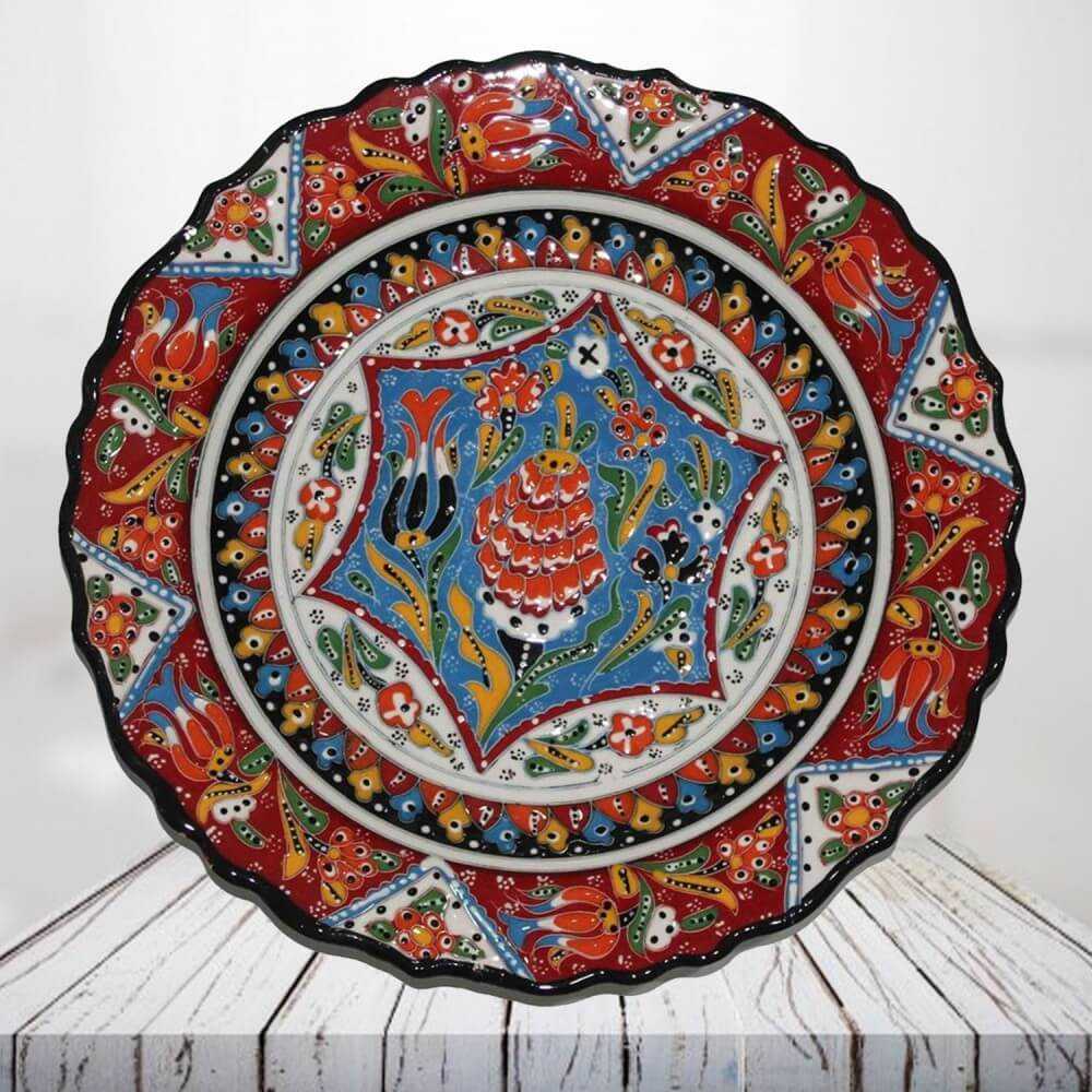 Handpainted 30 cm red ceramic plate - SHI_CP3010