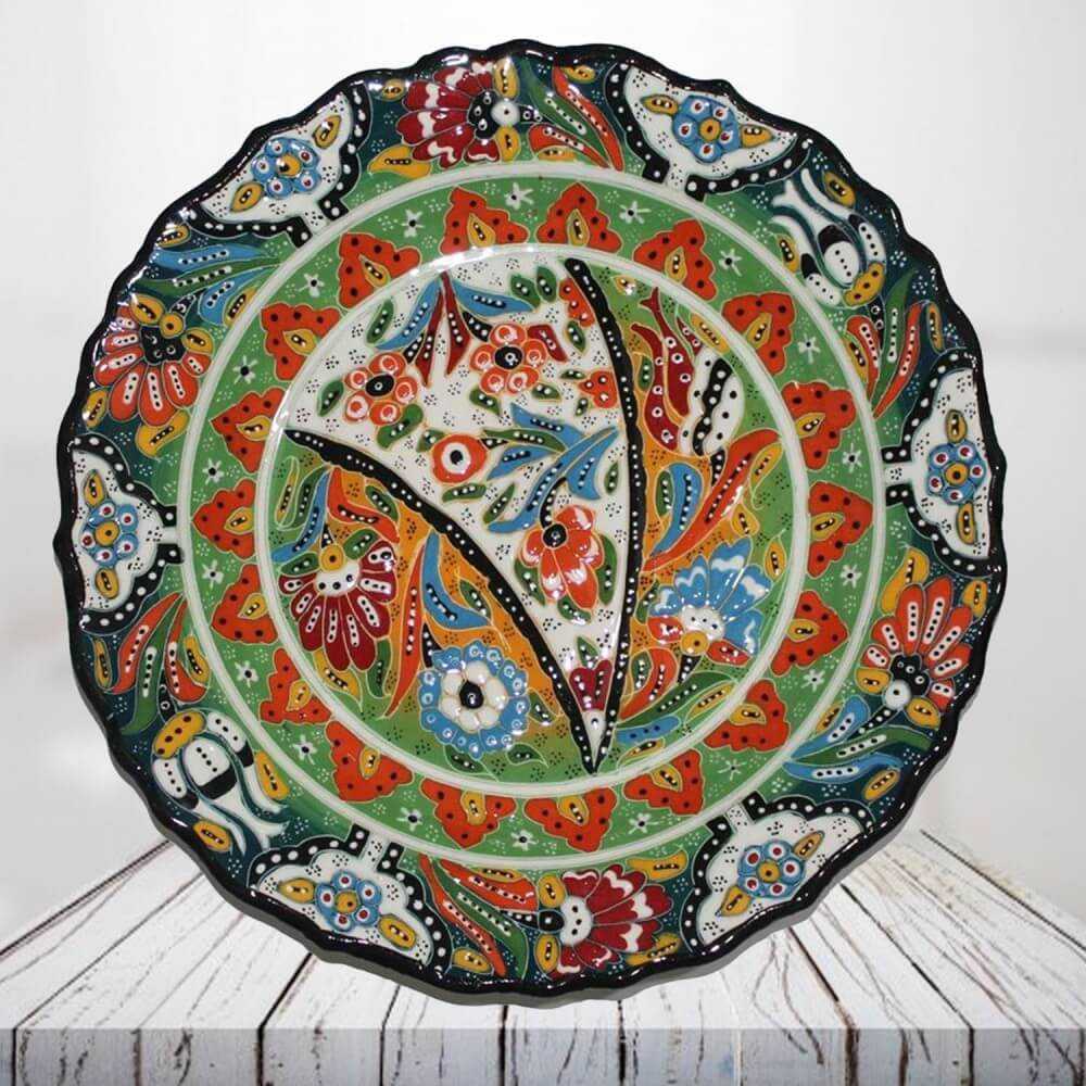 Handpainted 30 cm dark green ceramic plate - SHI_CP3012